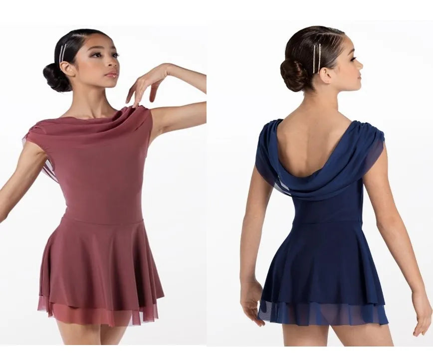 Dance Dress Girls Sleeveless One Piece Leotard Ballet Dress Girls Knee Length Mesh Dance Stage Swing Long Dress Ballet