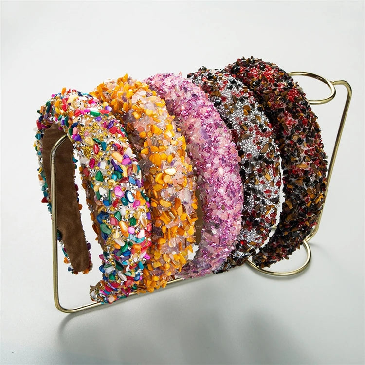 Fashion New Hair Accessories Baroque Colorful Gem Headband Hot Selling Crystal Stone Hair Fixer Women Hairbands