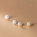 Elegant Trendy Fashion 925 Sterling Silver Crystal Single Synthetic Pearl Stud Earrings for Women Girls