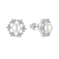 YH JEWELLERY 925 Sterling Silver Flower Stud Earrings Silver Cubic Zirconia Fresh Water Pearl Earrings for Girls