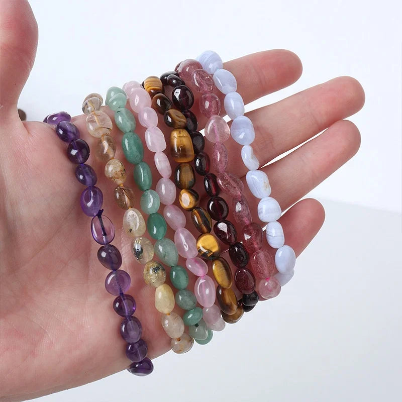Popular Natural Big Irregular Tumble Stone Beaded Tiger Eye/Amethyst/Citrine/Rose Quartz Bracelet String Fashion Bracelet
