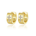 LUOTEEMI 18K Gold Plated Clip on Huggie Girls Hoop Earrings Jewelry with Cross Shape Design 3A Cubic Zirconia for Women