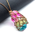 Hot Sale Natural Irregular Colorful Rough Stone Woven Pendant Sweater Chain Necklace