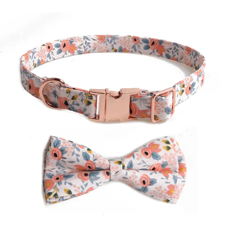 GMTPET Pet Apparel Factory OEM Adjustable Dog Collar Bowknot Pet Dog Collar Rose Gold Full Metal Buckle Collars for Small Animal