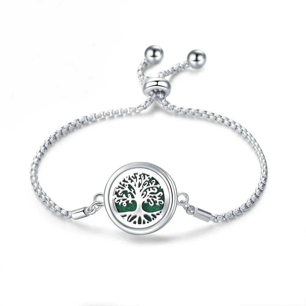 Stainless Steel Hollow Tree of Life Aromatherapy Bracelet Creative Essential Oil Couple Adjustable Magnetic Diffuser Bracelet