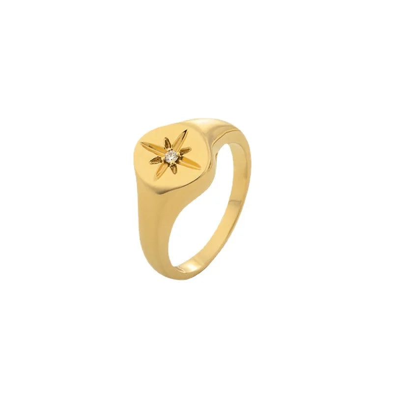 Wholesale Minimalist Tarnish Free Chunky Engraved Rings Silver 925 Round Signet Ring Women Gold Jewelry Ring