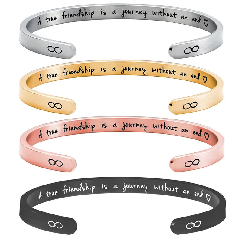 Open Cuff Stainless Steel Bracelet Bangle Women Men Fade Resistant True Friendship Letter Engraving Beaded Bracelets Party Gifts