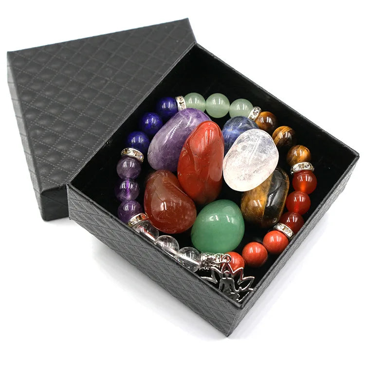 Natural Gemstone Crafts Gift Set Healing Crystal Yoga Meditation Chakra Bracelet Crystal Crafts for Gemstone Jewelry Gift Set