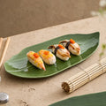 Artistic Bamboo Leaf Shaped Ceramic Sushi Plate Elegant Green Porcelain Sashimi Serving Dish for High-End Hotels