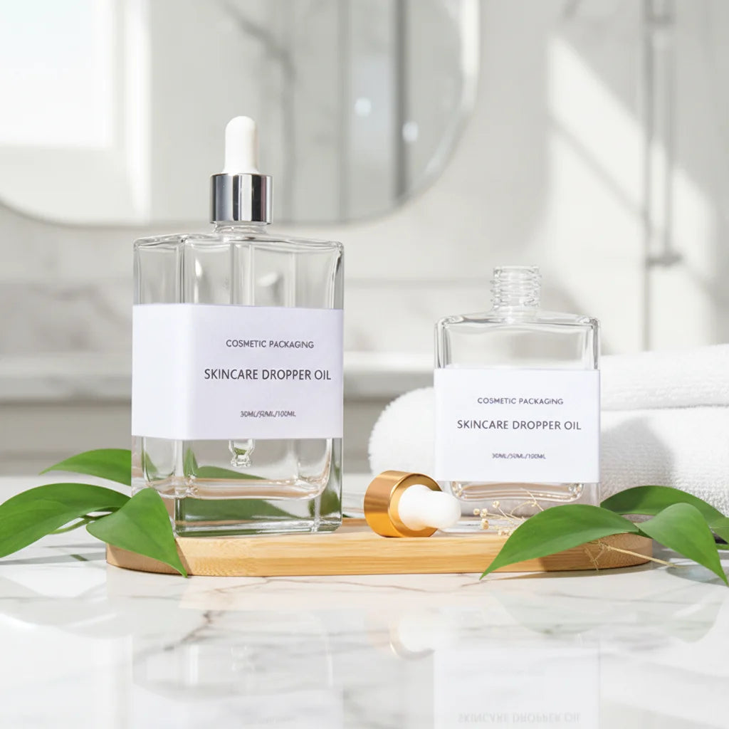 Luxury Empty 30ml 50ml 100ml Cylinder Clear Glass Dropper Perfumery Bottle with Custom Logo Packaging