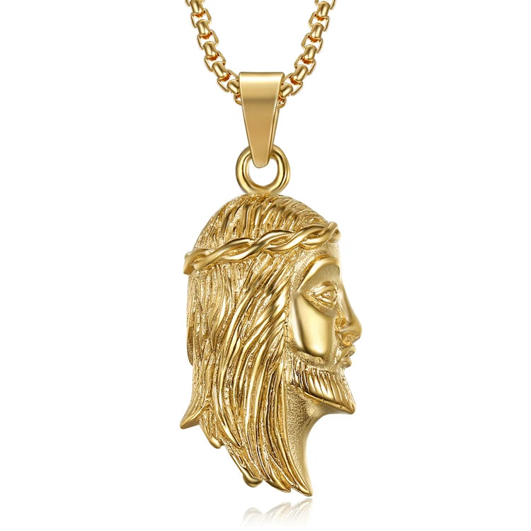 Christian Religious Gold Plated Stainless Steel Jesus Head Portrait Virgin Mary Pendant for Necklace