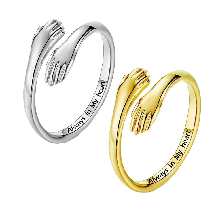 Stainless Steel PVD 18K Gold Silver Classic Oil Pressure Hug Couple Rings Valentine's Day 'Always I Love You Fashion Ring Trendy