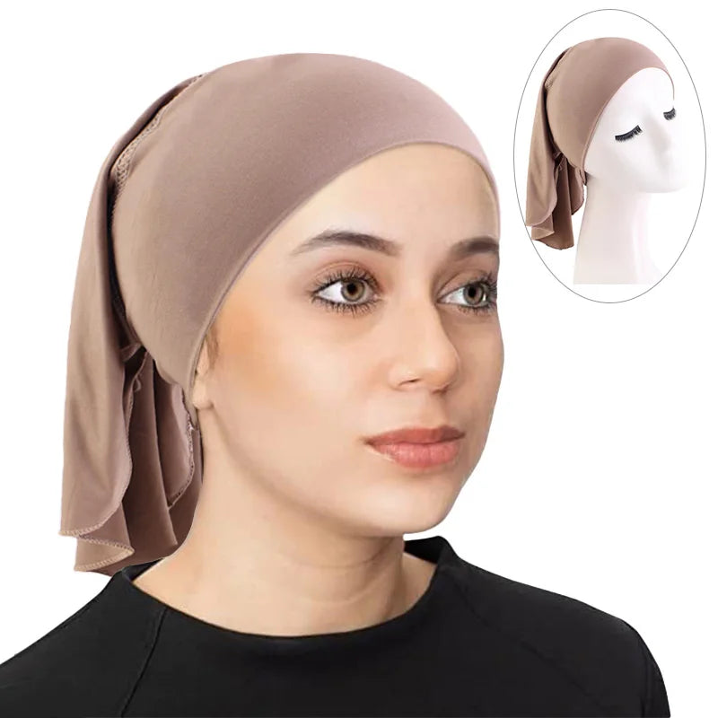 New Arrival Women Chemo Caps Stretchy Head Wrap Long Size Polyester Solid Color Headscarf