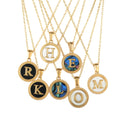 A-Z Initials Letter Women Geometric White Black Color Stainless Steel Nameplate Shell Alphabet Round Charm Pendant Necklace