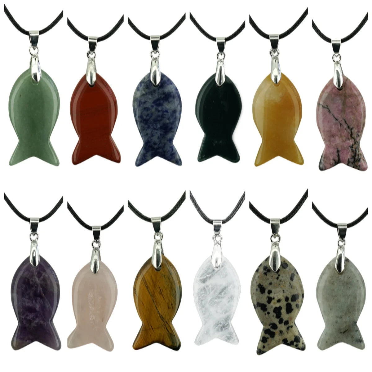 Fashion 22MM Natural Stone Fish Charm Crystal Pendant Necklace Handicraft Cute Animal Pendant Necklace Handicraft Gift