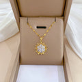 Sparkling Stainless Steel 18k Gold Plated Shining Flower Pendant Necklace Choker Cubic Zirconia Necklace for Women Girls Jewelry
