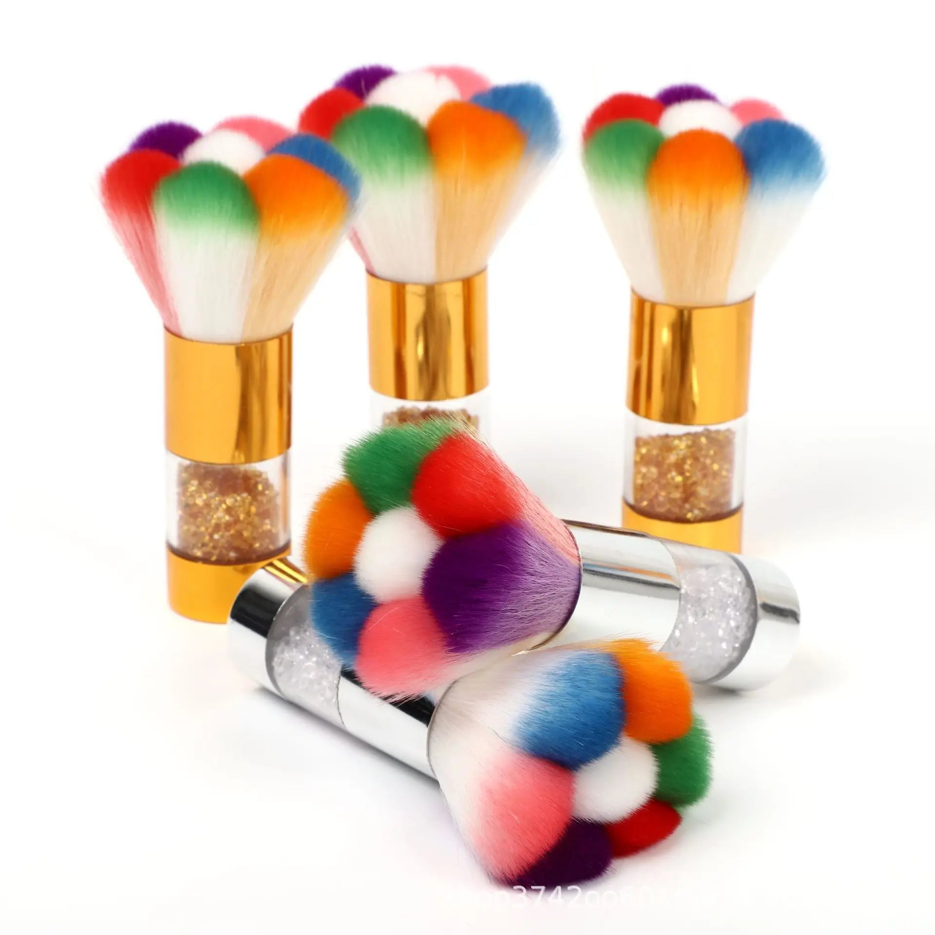 7 Colors Nail Dust Cleaning Brush Nail Supplies Nail Tool Rainbow Brush with Drill Colorful Makeup Brush