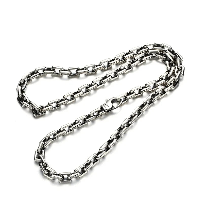 925 Sterling Silver Men's Necklace Vintage Antique Silver Heavy Cross Chain Hiphop Chocker Men Necklace
