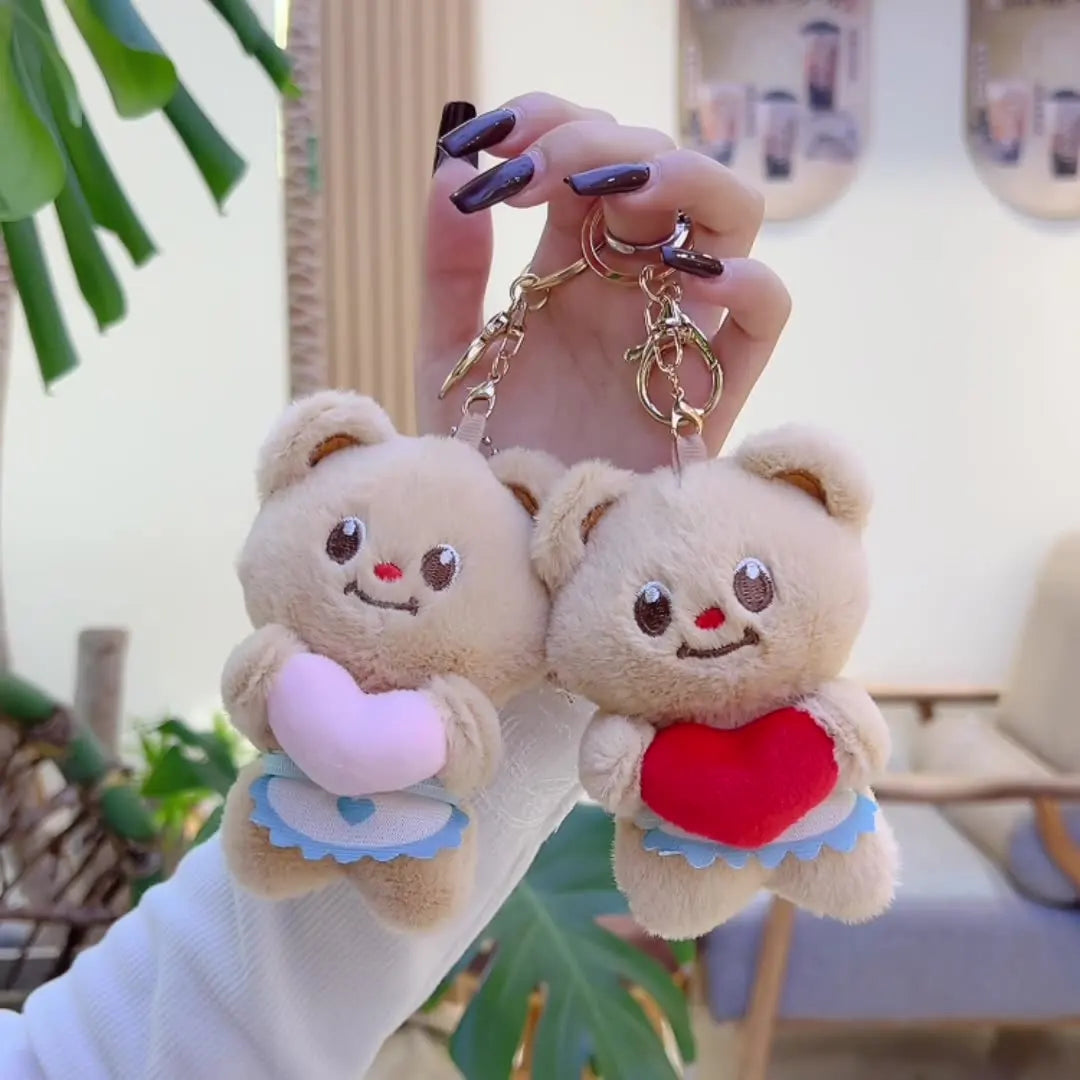 Cartoon Character 11CM Peluches Doll Teddy Bear Keychain Stuffed Animals Toys Heart Bear Key Chain Bulk Plush Keychain for Gifts