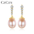 CZCITY S925 Silver Stud Fashion Earring Fashionable Bridesmaid New Cultured Real Freshwater Pearl Drop Earing