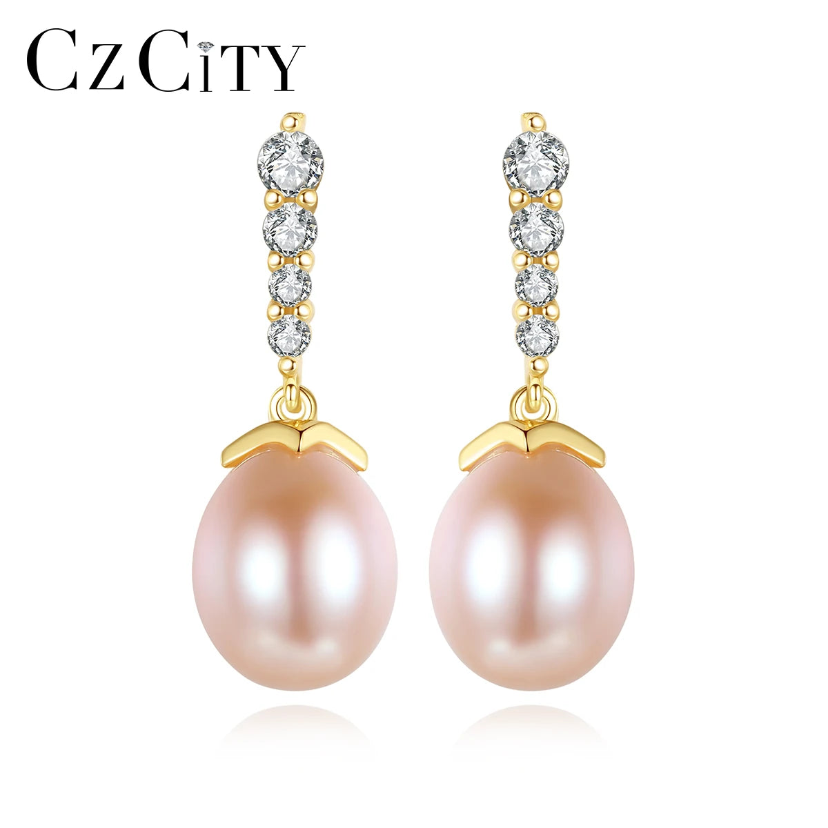 CZCITY S925 Silver Stud Fashion Earring Fashionable Bridesmaid New Cultured Real Freshwater Pearl Drop Earing