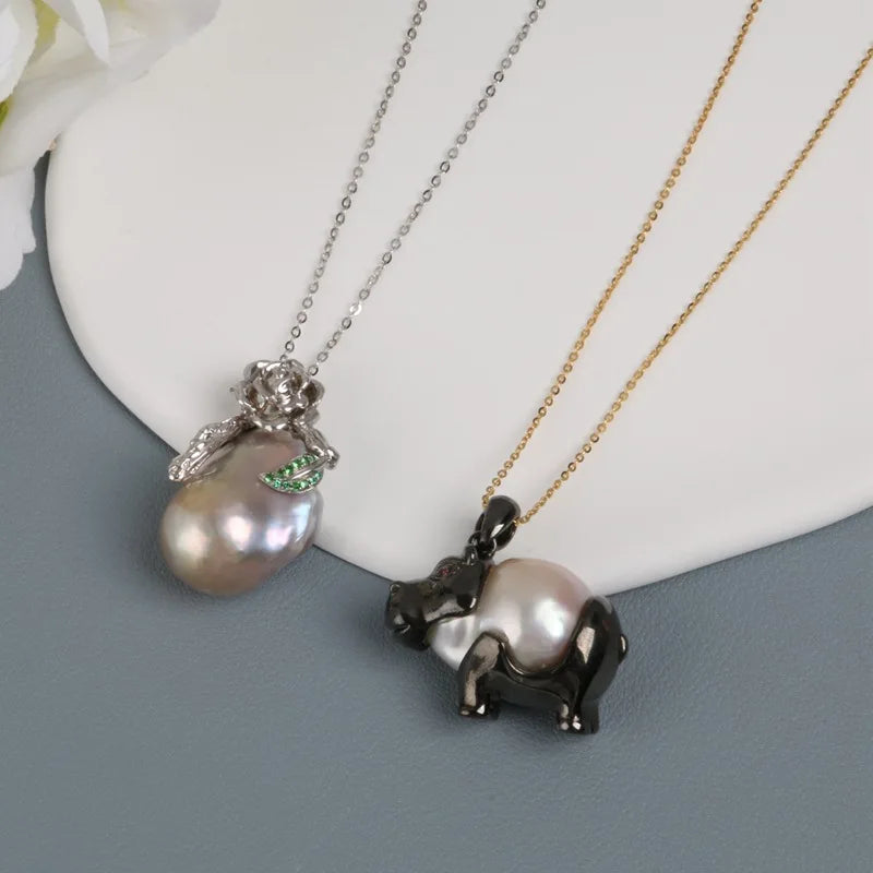 Certified Big Baroque Freshwater Pearl Designer Model Personality Fashion European and American Style Pearl Pendant Animal Style