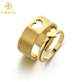 Fashion Stainless Steel Valentines Day Jewelry Gold Plated Heart Cross Couple Matching Ring for Couples