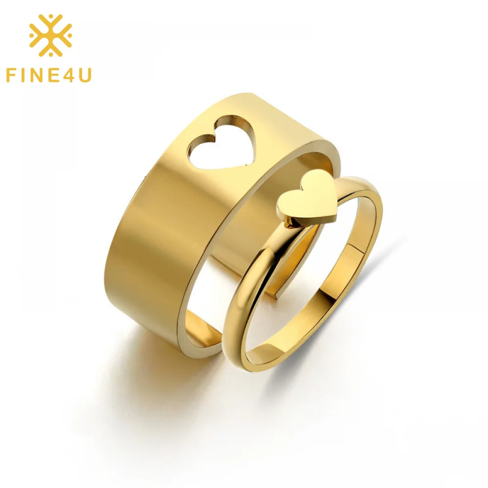 Fashion Stainless Steel Valentines Day Jewelry Gold Plated Heart Cross Couple Matching Ring for Couples