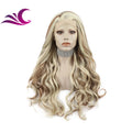 Celebrity Highlight Honey Blonde Long Wavy Heat Resistant Synthetic Lace Front Wig Cosplay Wigs for Women Party Hair