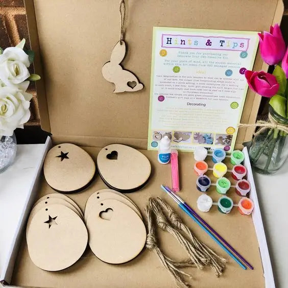 Custom Personalized Wooden Easter Egg Bunny DIY Paint Kits Easter Wood Paint Set with Paint Brush