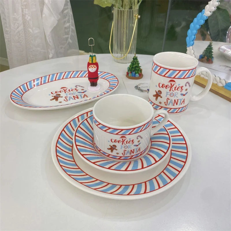Solhui Cute Gingerbread Man Christmas Cup Ceramic Coffee Mug Water Cup Plate Theme Tableware Gift