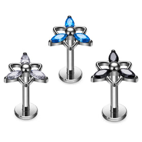 G23 Titanium Piercing Ear Stud for Women Clover Shaped 16G Zircon Inlay Ear Tragus Cartilage Helix Daith Piercing Jewelry