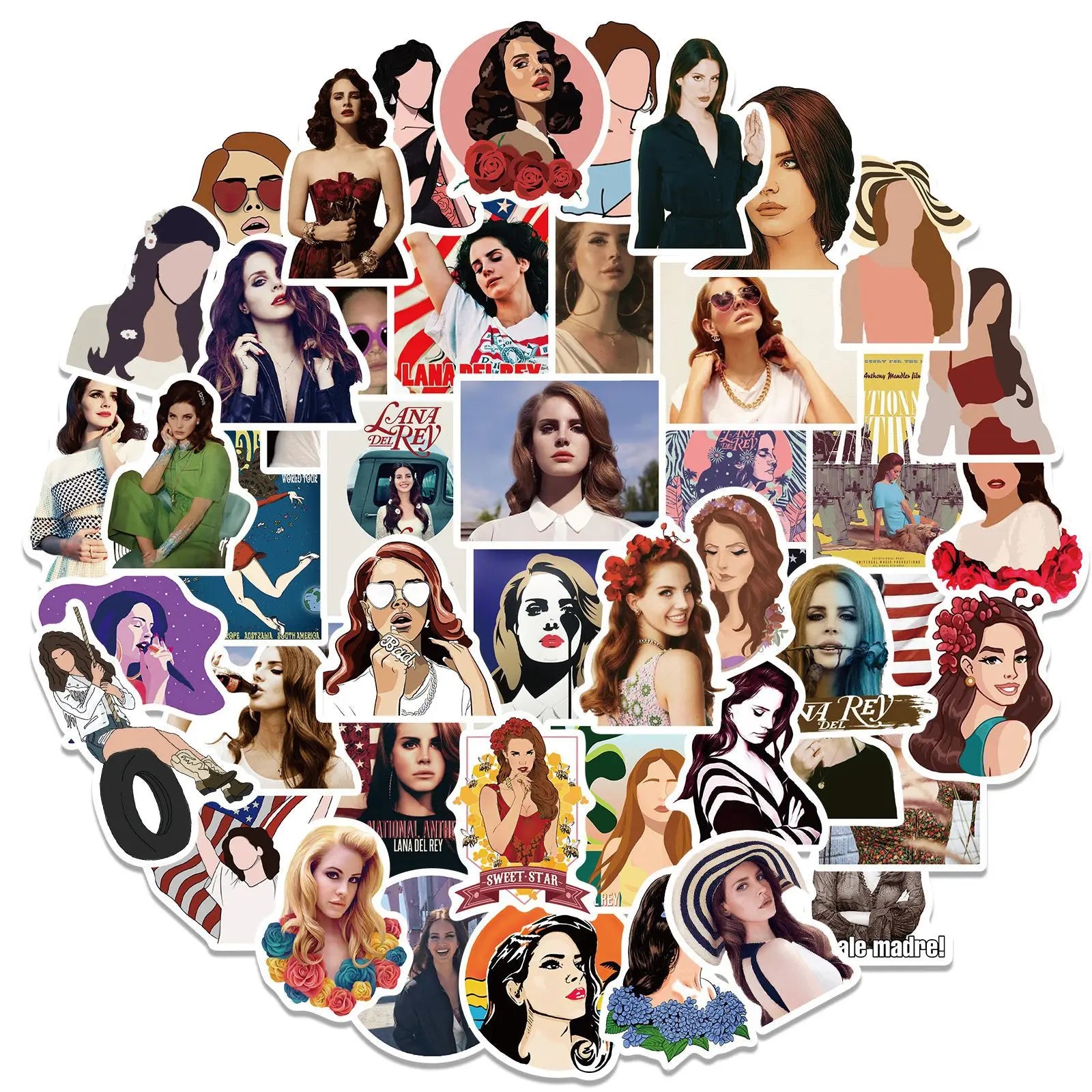 50Pcs Global Popular Singers Stickers Vinyl Lana Del Rey for Car Laptop Bottle Waterproof Die Cut Cartoon Sticker Packs