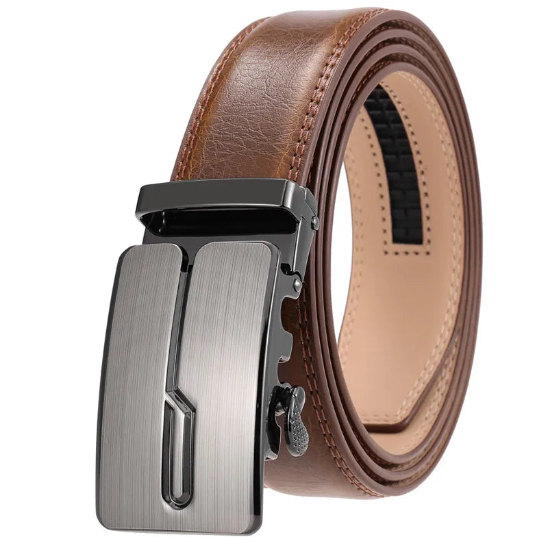 LQbelt Men's Automatic Buckle Belt Genuine Leather Belts for Men Ratchet Waistband OEM Factory Custom LOGO