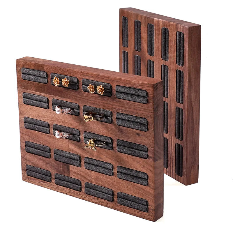 Exquisite 20 Slots New Antique Light Luxury Walnut Wood Rings Jewelry Display Gift Stand Rack Tray