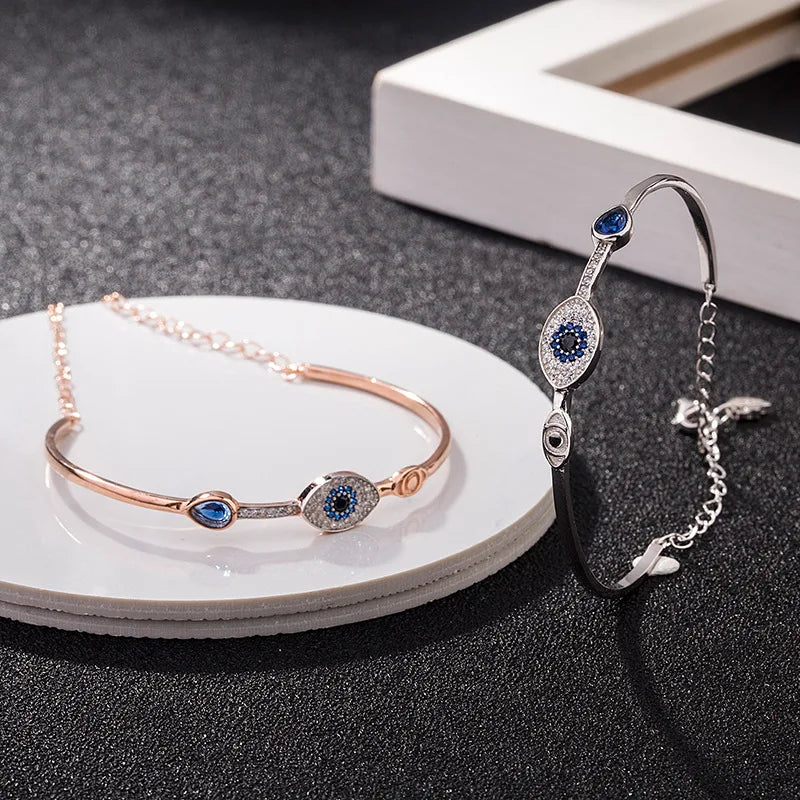 Devil Eye Zircon Bracelet in Sterling Silver with Silver Rhodium Plating Religious Charm for Anniversary Gifts and Parties
