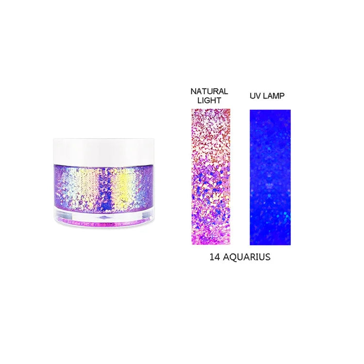 New Makeup Glitter Eyeshadow Party Neon Reflective Glitter UV Gel Platinum Duochrome Sparkle Body Hair Gel Glitter