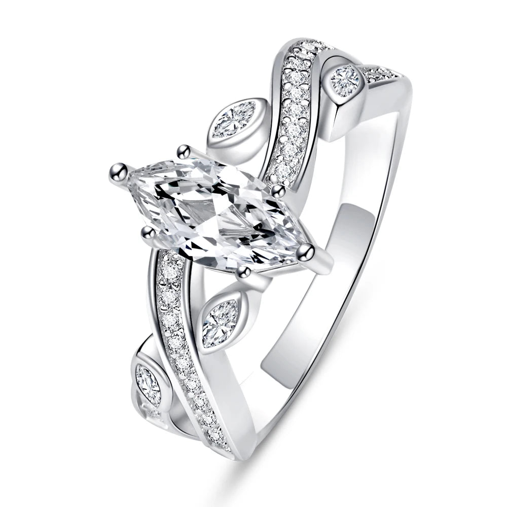 Jewelry Manufacturers Silver Rings 925 Sterling Silver Marquise Shape CZ Rhodium Plated Wedding Ring Ladies Jewelry