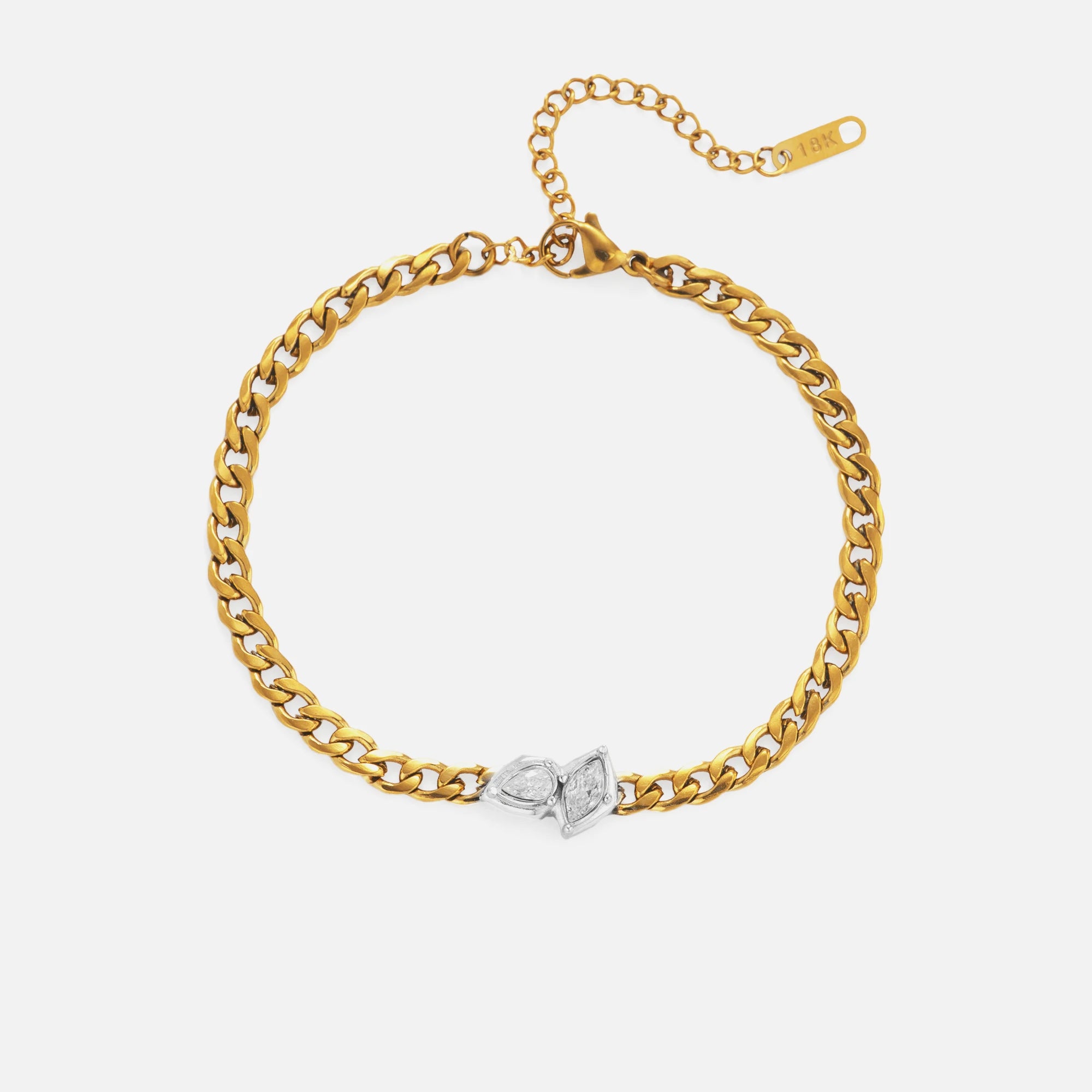 2024 Dazan New INS 18k Gold Plated Tarnish Free French Lucky Grass Tear Zircon Design Clavicle Anklet Necklace Bracelet Set