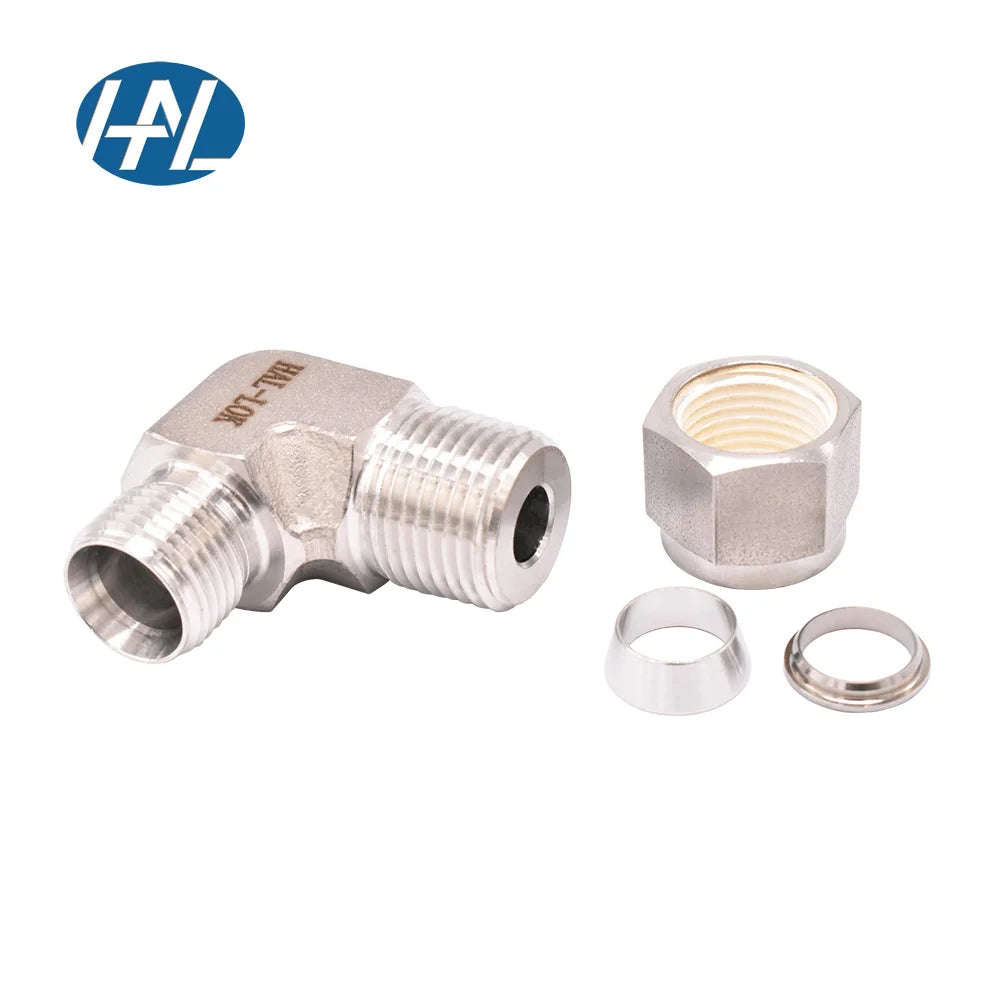 Double Ferrule Male Elbow NPT Connection Stainless Steel Forged Polished Tube Fitting 50mm Pipe Compression Instrument