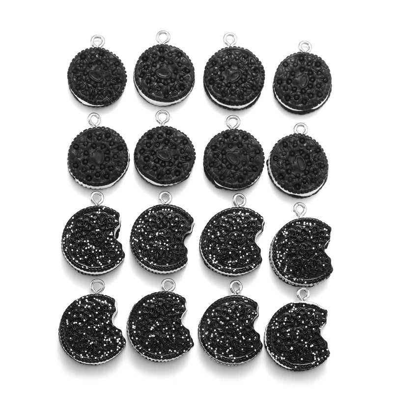 Resin Oreo Biscuits Pendant DIY Necklace Bracelet Best Friend Lady Men BFF Gift Food Friendship Jewelry 16*20*6mm W389