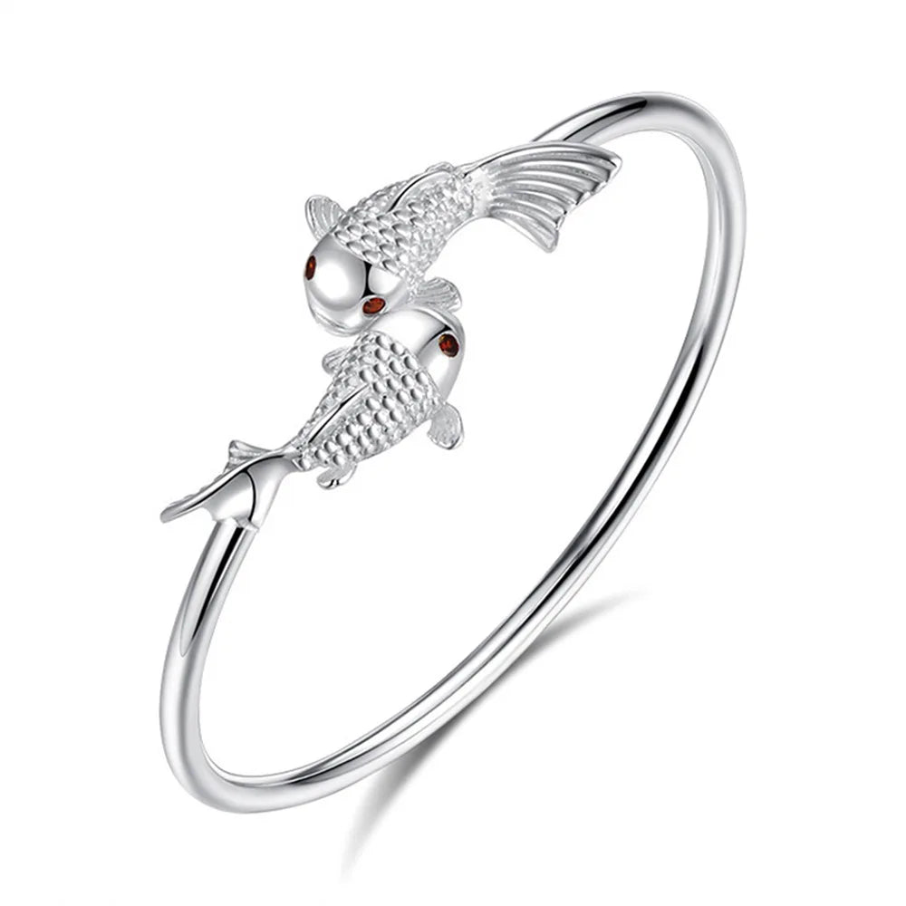 Pulsera De Mujer Fashion Opening Adjustable Zircon Ladies Bracelet Antique Copper Temperament Fish Bracelet