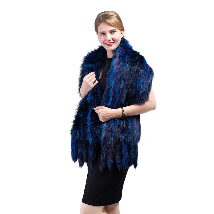 Factory Direct Sale Thick Fur Double-sided Fur Scarf Hand Knitted Fox Fur Shawl for Women