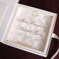 Luxury Custom Hardcover Clear Acrylic Invitation Card with Flower Petal White Box Ribbon Bowtie for Wedding