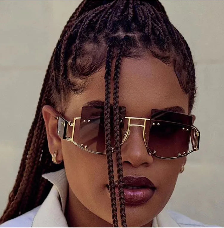 2025 Oversized Fashion UV400 Red Yellow Steampunk Tinted Color Lens Women Sunglasses Men Square Sun Glasses