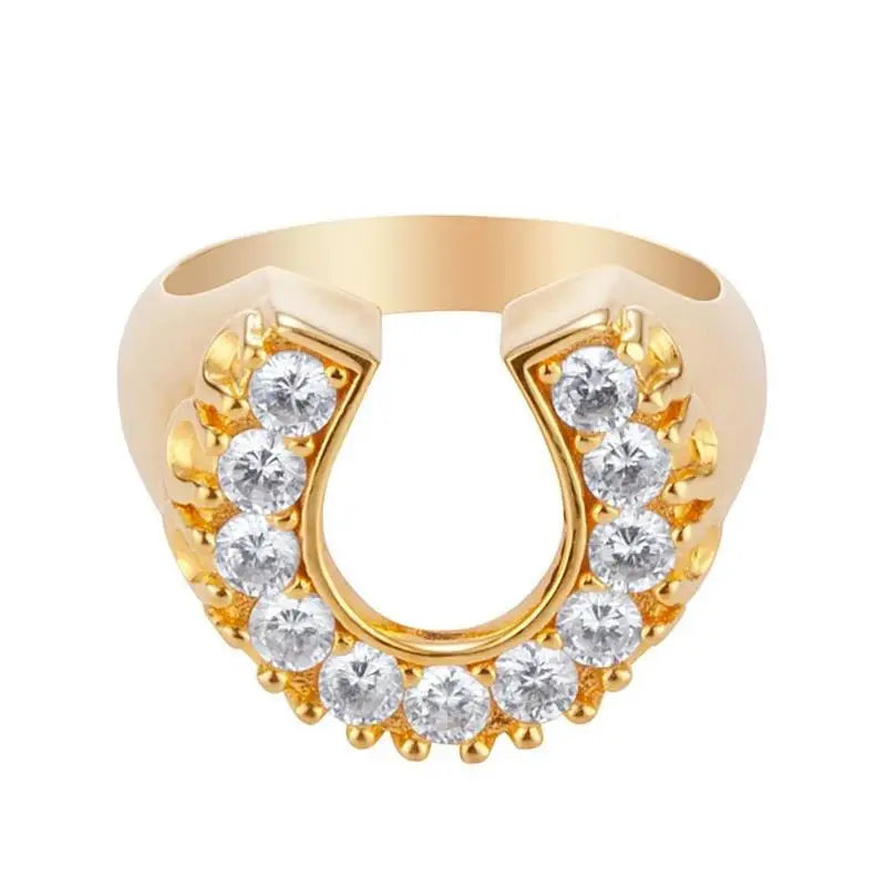 Hot Selling Fashion Horseshoe Element Zircon Ring 18k Gold Plated Hand Jewelry U Shaped Zirconia Ring for Women