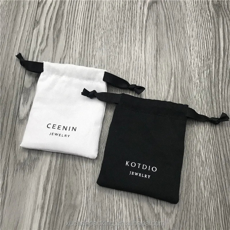 Custom Mini Cotton Twill Drawstring Bags Jewelry Pouches
