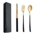 Chufei N0396 Travel Portable Reusable Eco Camping Stainless Steel 304 Spoon Fork Chopstick Cutlery Set Plastic Packing Bag