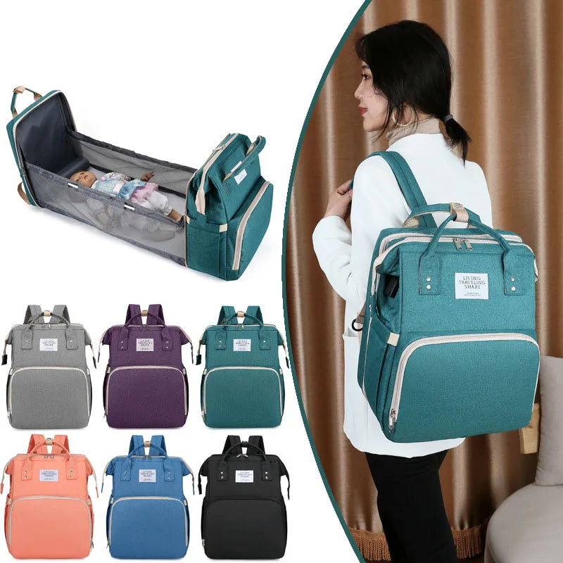 Portable Bed Many Side Pockets Multi-functional Water Proof Baby Mommy Backpack Bed Diaper Bag