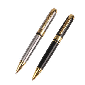 Best Writing Pen Gold Silver Part Plated with Carved Clip logo Metal Shiny Black Twist Ballpoint Gift Pen for Men and Women